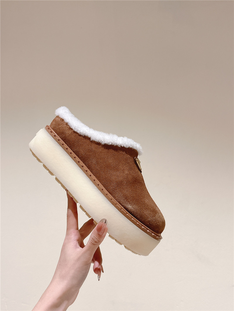 Pra*a platform shearling cinnamon suede slippers