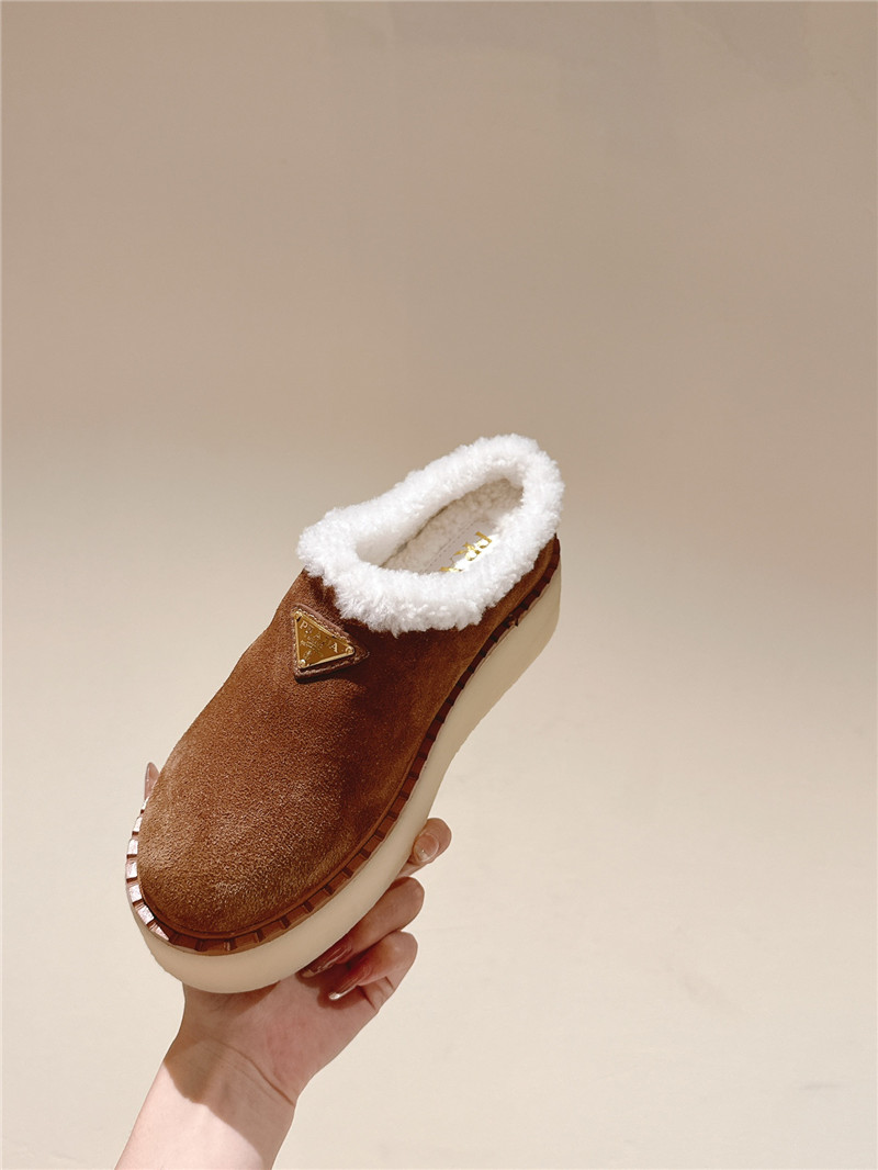 Pra*a platform shearling cinnamon suede slippers
