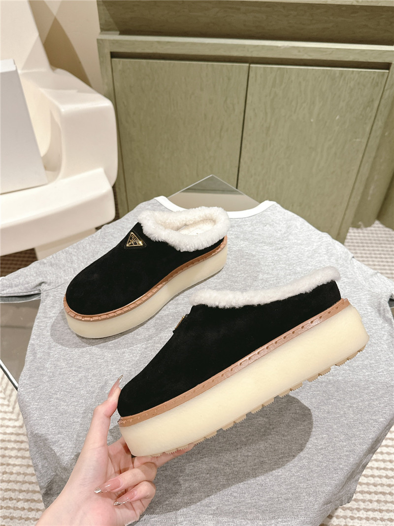 Pra*a platform shearling black suede slippers