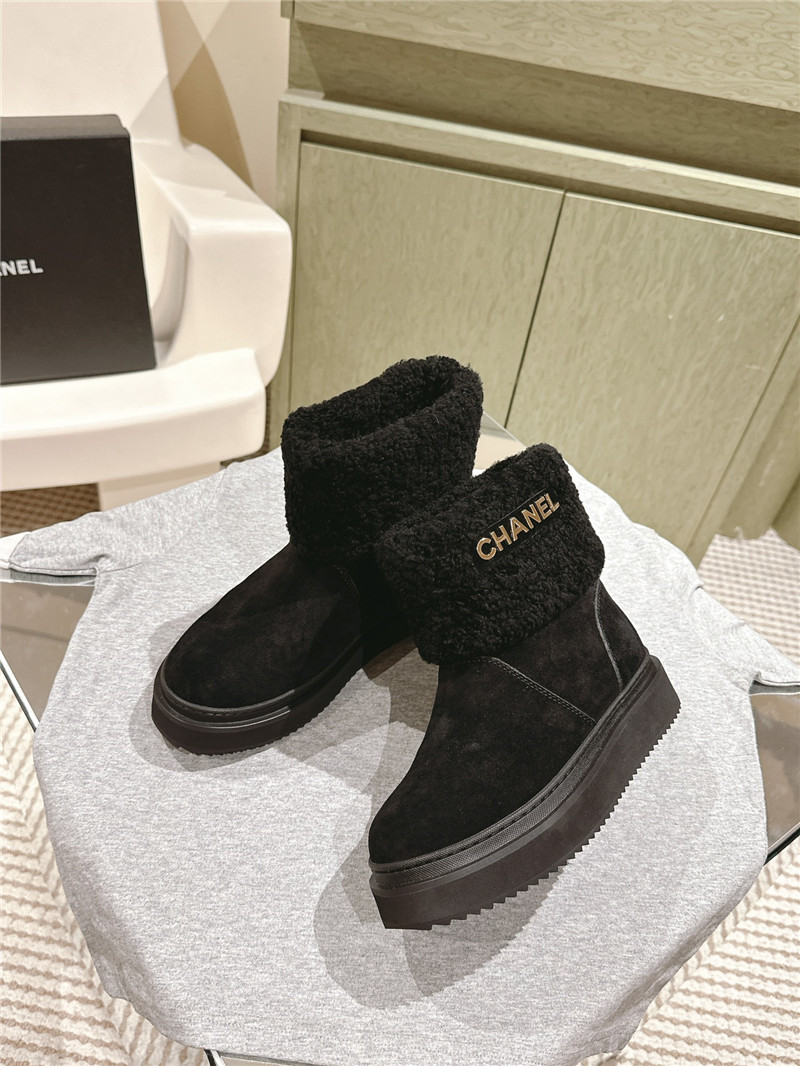Ch**el black suede shearling ankle boots