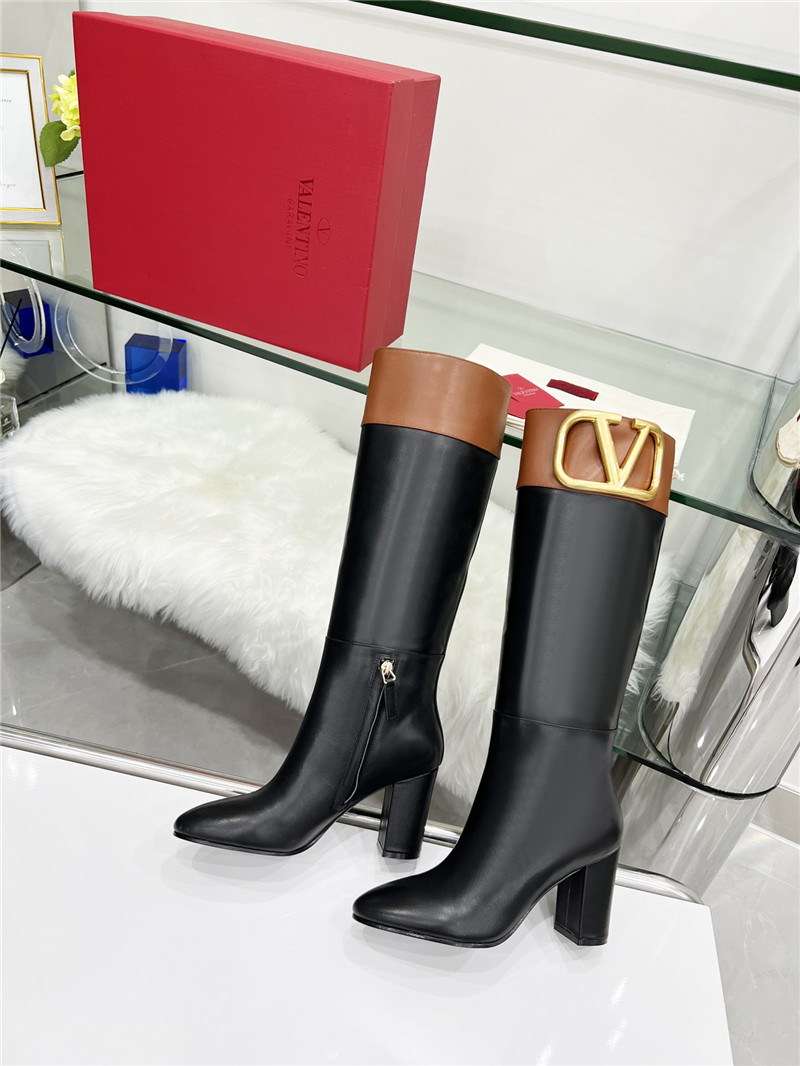 Va1e*ntin0 calfskin vlogo knee high boots