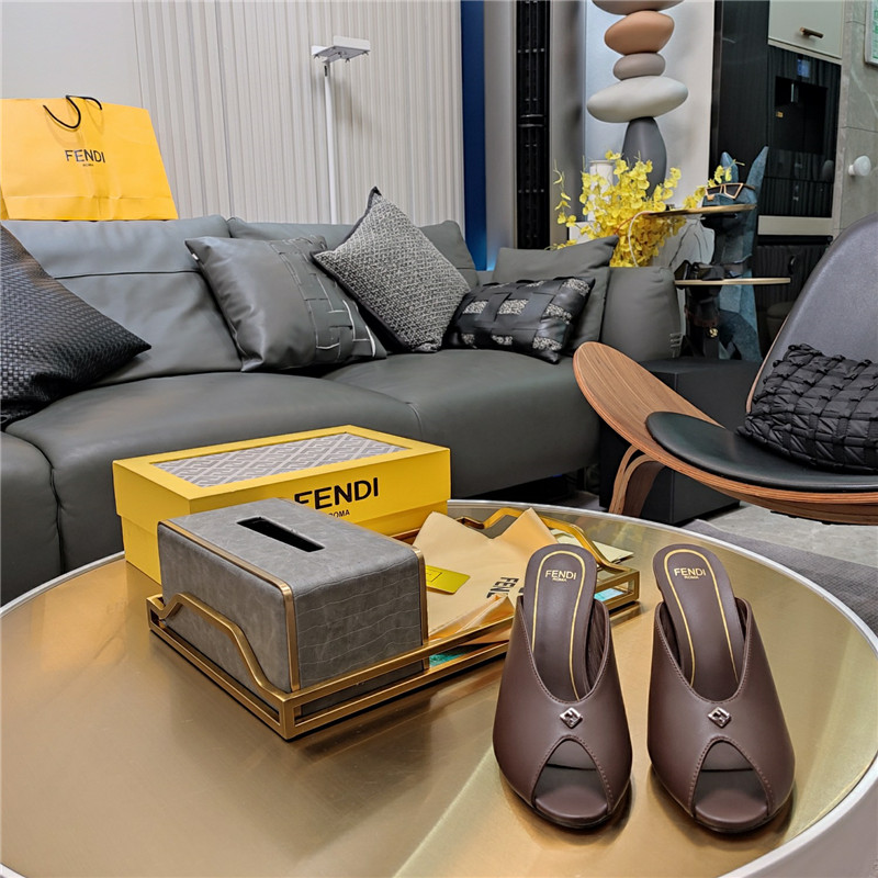 F**di brown peep toe heeled mules