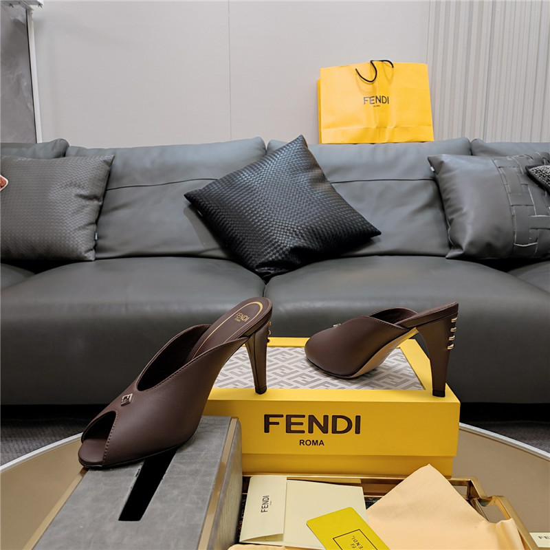 F**di brown peep toe heeled mules
