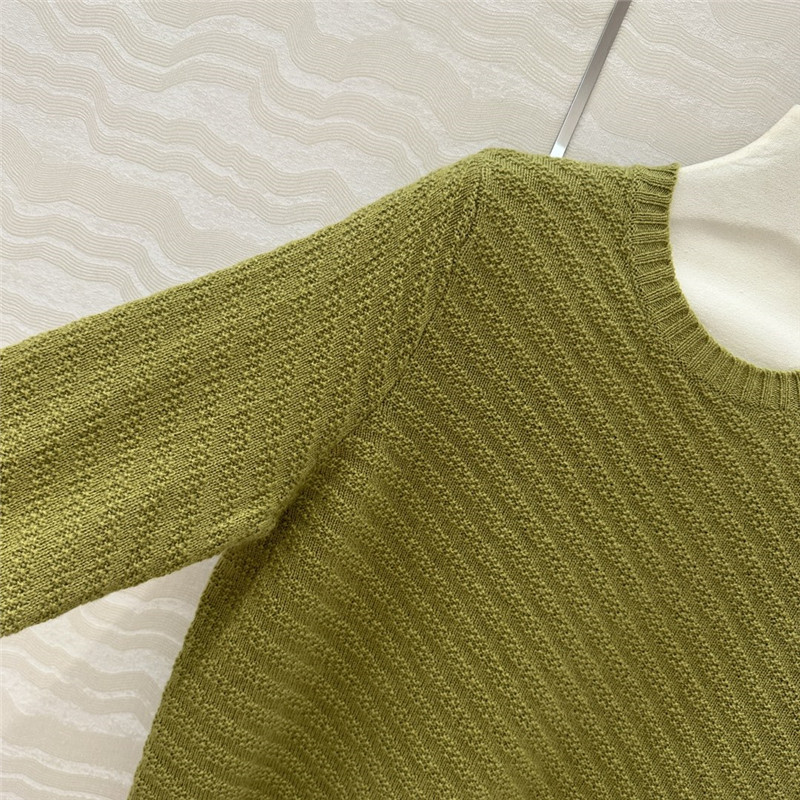 Pra*a crew neck twill rib-knit sweater green