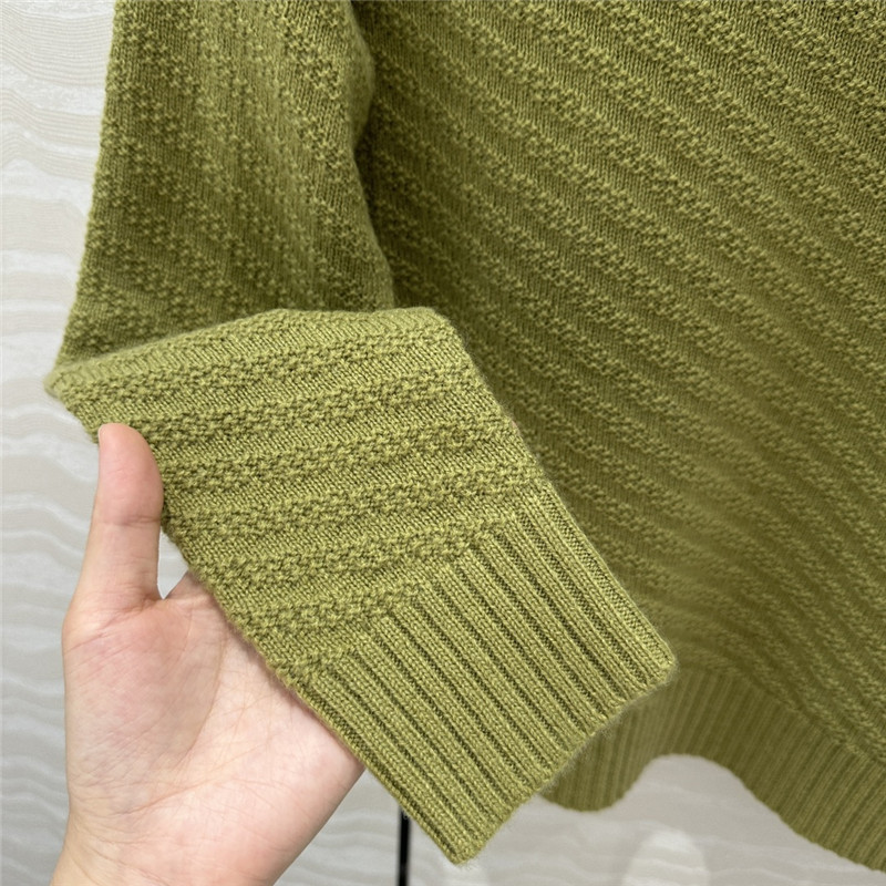 Pra*a crew neck twill rib-knit sweater green
