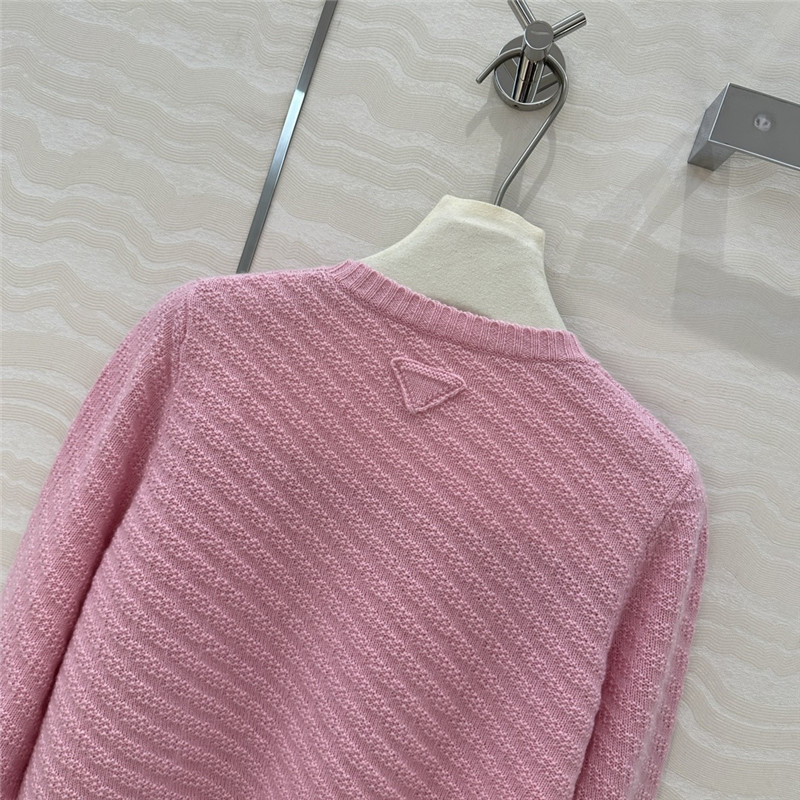 Pra*a crew neck twill rib-knit sweater pink