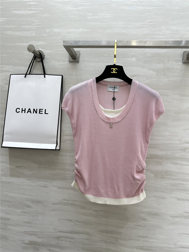 Ch**el contrast cap-sleeves knit top in pink