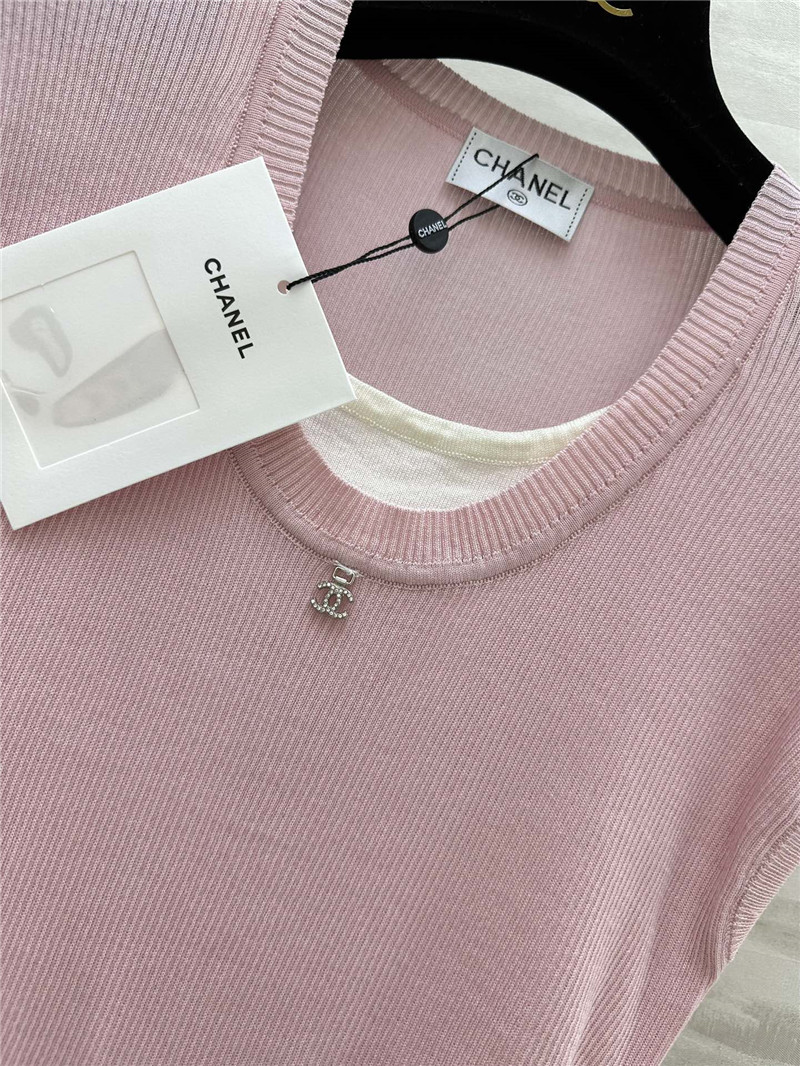 Ch**el contrast cap-sleeves knit top in pink