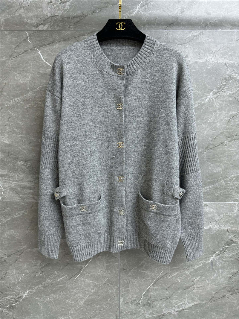 Ch**el turn-lock rib-knit cardigan in grey