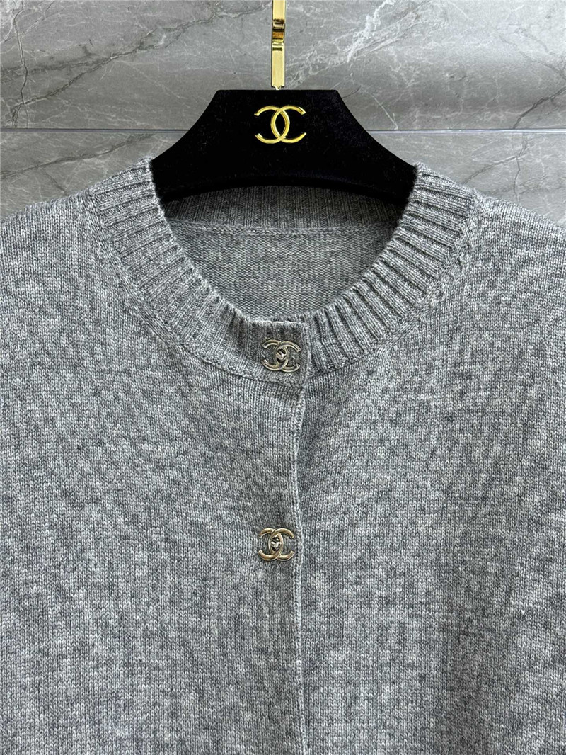 Ch**el turn-lock rib-knit cardigan in grey