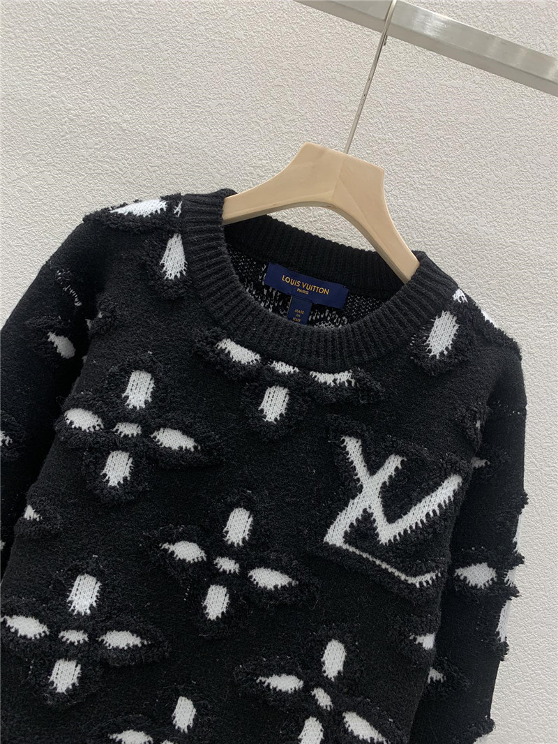 LV Textured Cotton Crewneck Sweater in Black
