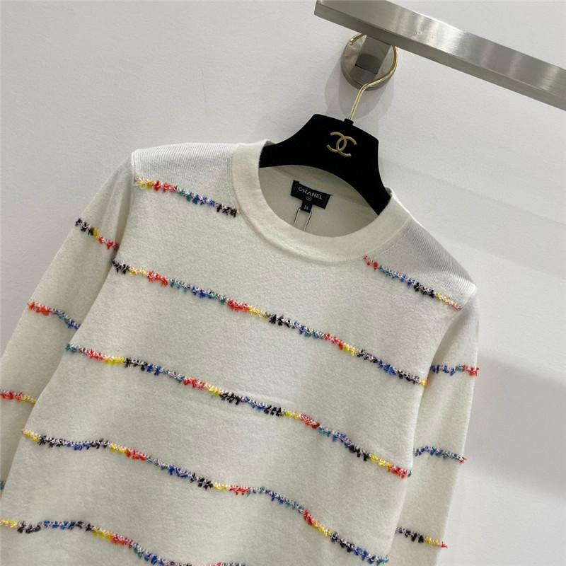 Ch**el striped intarsia cashmere sweater in white