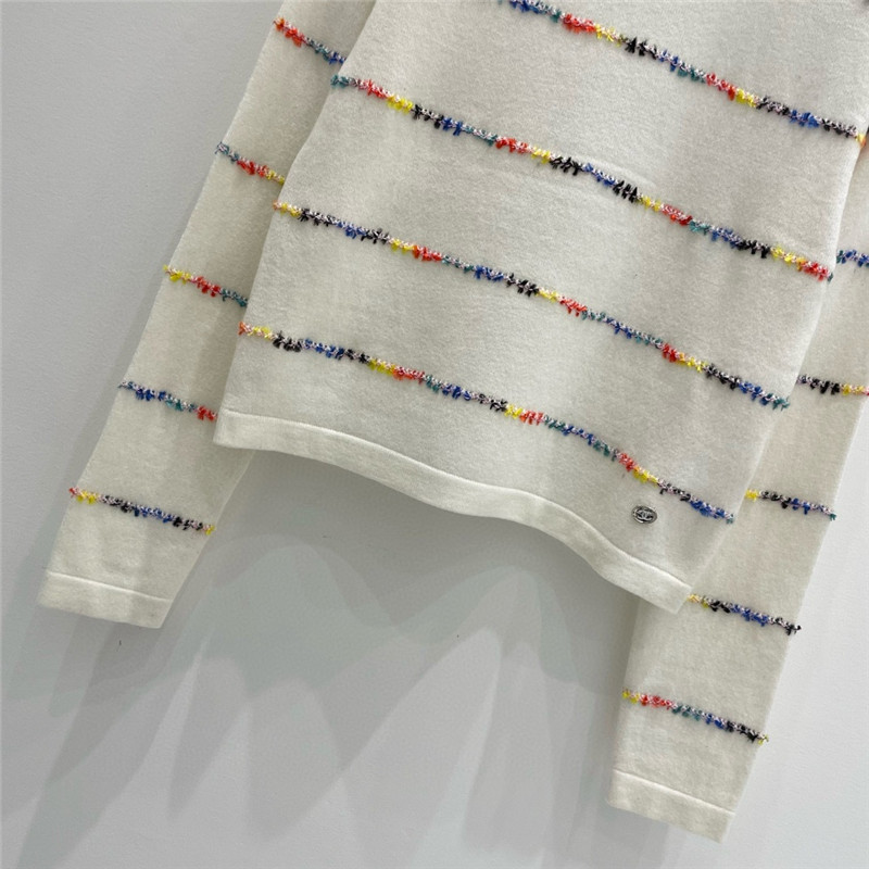 Ch**el striped intarsia cashmere sweater in white