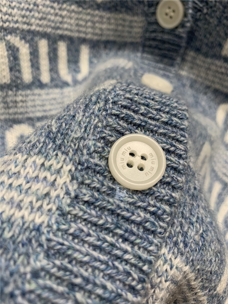 Miu Miu Logo-Intarsia Wool Cardigan in Blue