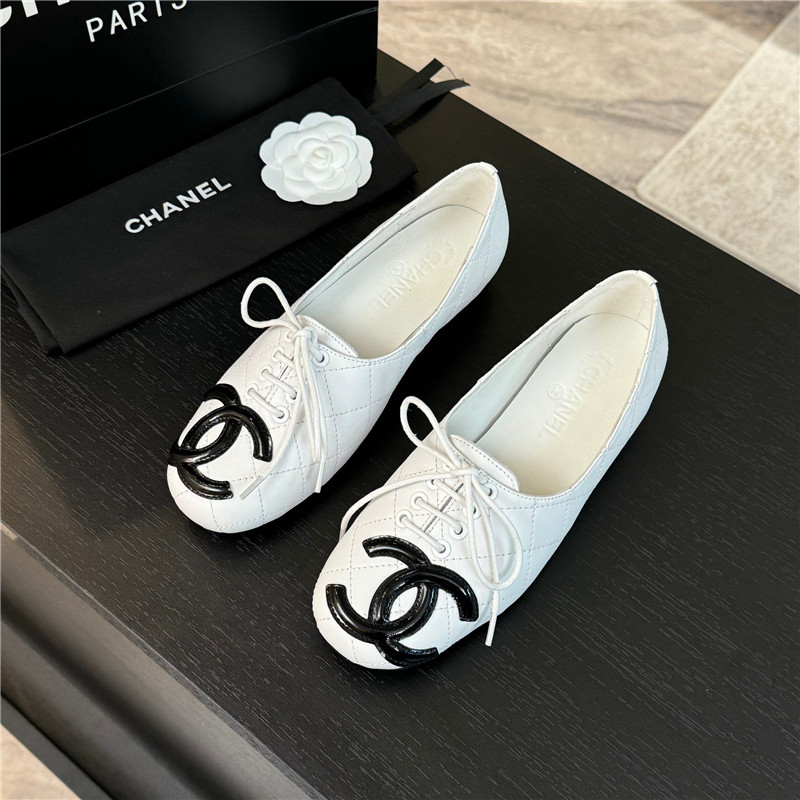 Ch**el lace-up white leather flats