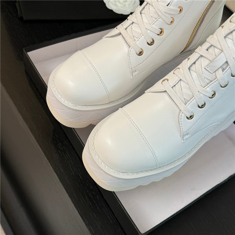 Ch**el white lambskin quilted lace-up wedge ankle boots