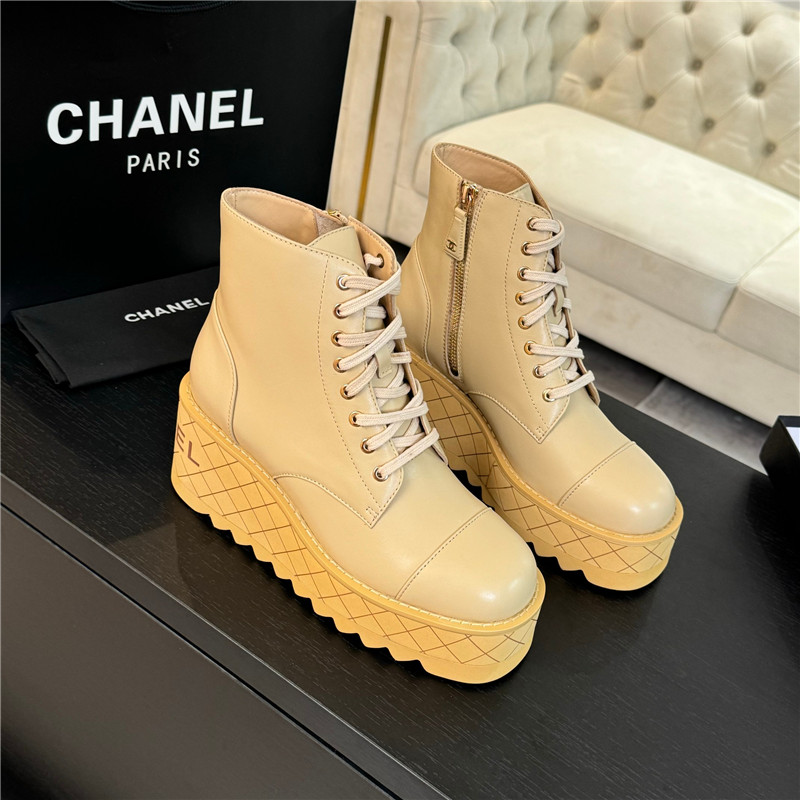 Ch**el lambskin quilted lace-up wedge ankle boots