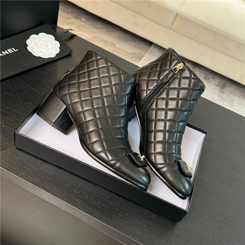 Ch**el black quilted pattern lambskin ankle boots