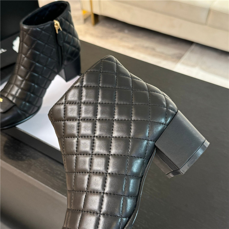 Ch**el black quilted pattern lambskin ankle boots