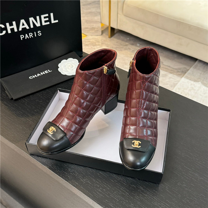 Ch**el burgundy quilted lambskin ankle boots