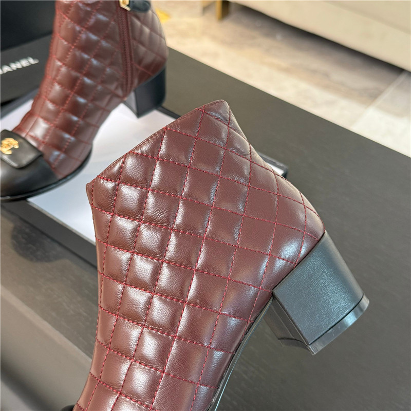 Ch**el burgundy quilted lambskin ankle boots