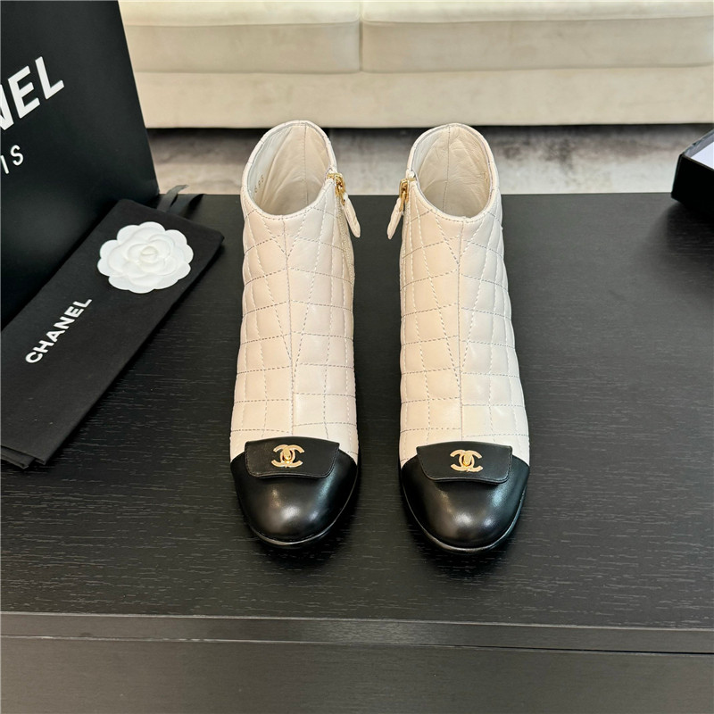 Ch**el quilted pattern lambskin ankle boots