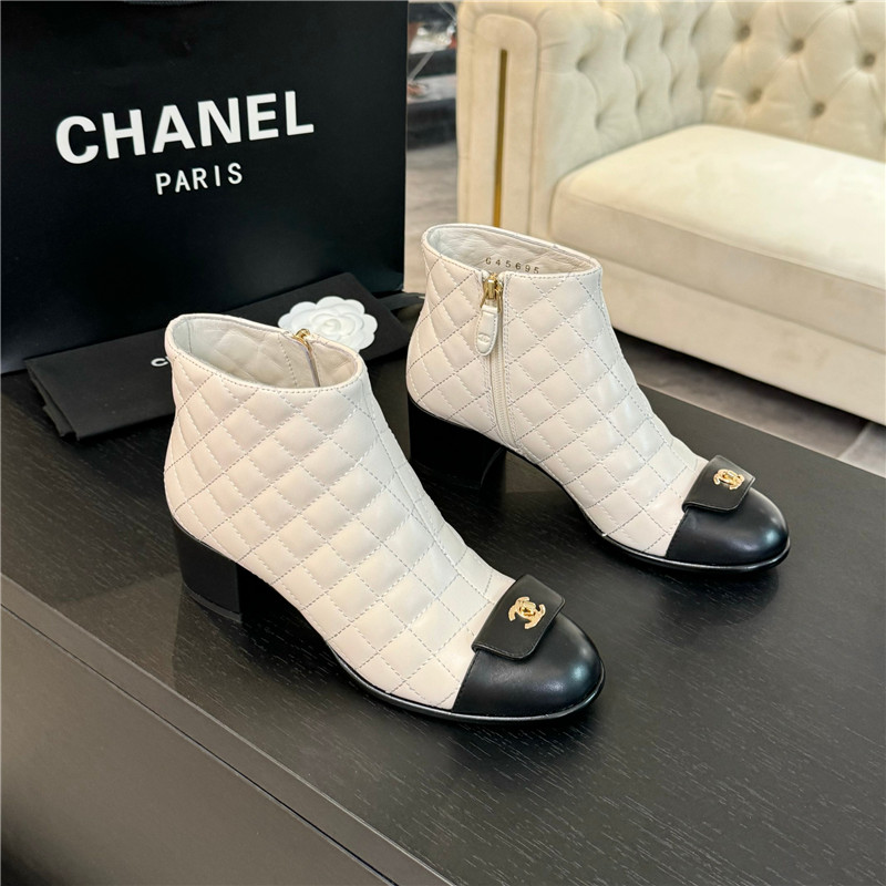 Ch**el quilted pattern lambskin ankle boots