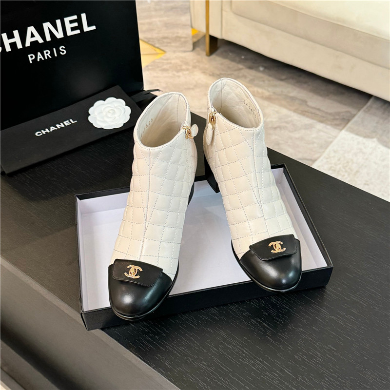 Ch**el quilted pattern lambskin ankle boots