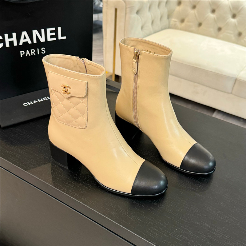 Ch**el brown calfskin cap toe ankle boots