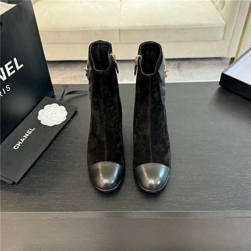 Ch**el suede calfskin cap toe ankle boots