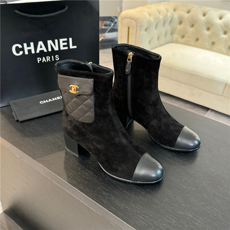 Ch**el suede calfskin cap toe ankle boots