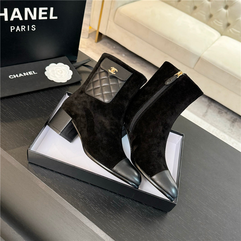 Ch**el suede calfskin cap toe ankle boots