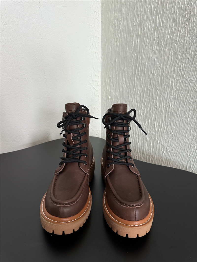Pra*a platform lace-up brown calfskin martin boots