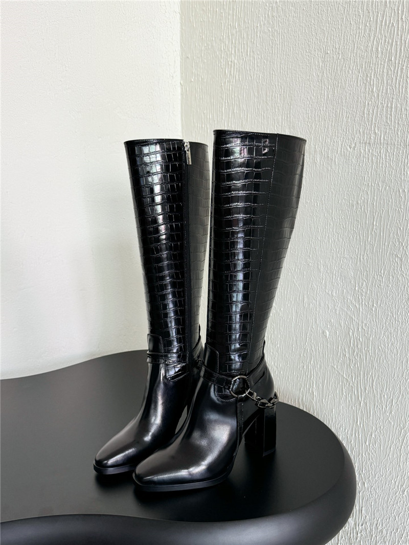 J1m*y Ch00 black leather knee high boots