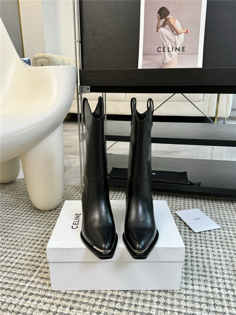 Ce1i*e black calfskin leather cowboy mid boots