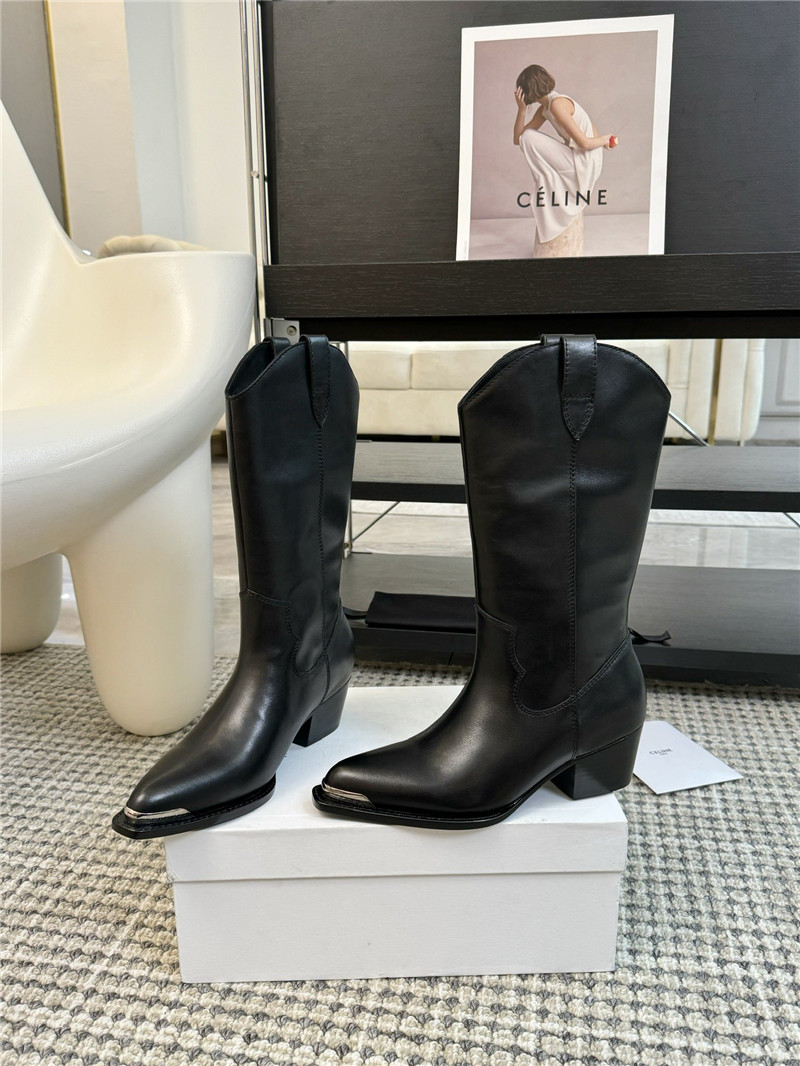 Ce1i*e brown suede leather cowboy mid boots