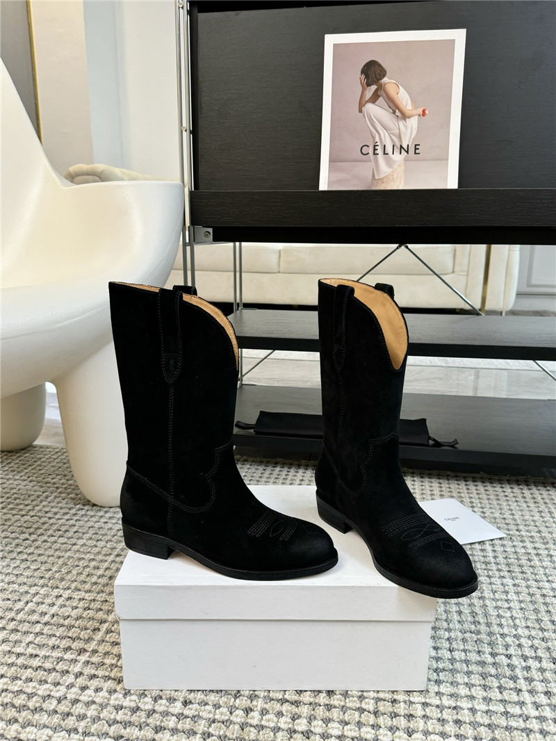 Ce1i*e cowboy black suede leather boots