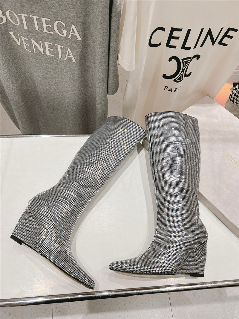 J1m*y Ch00 silver crystals wedge knee-high boots