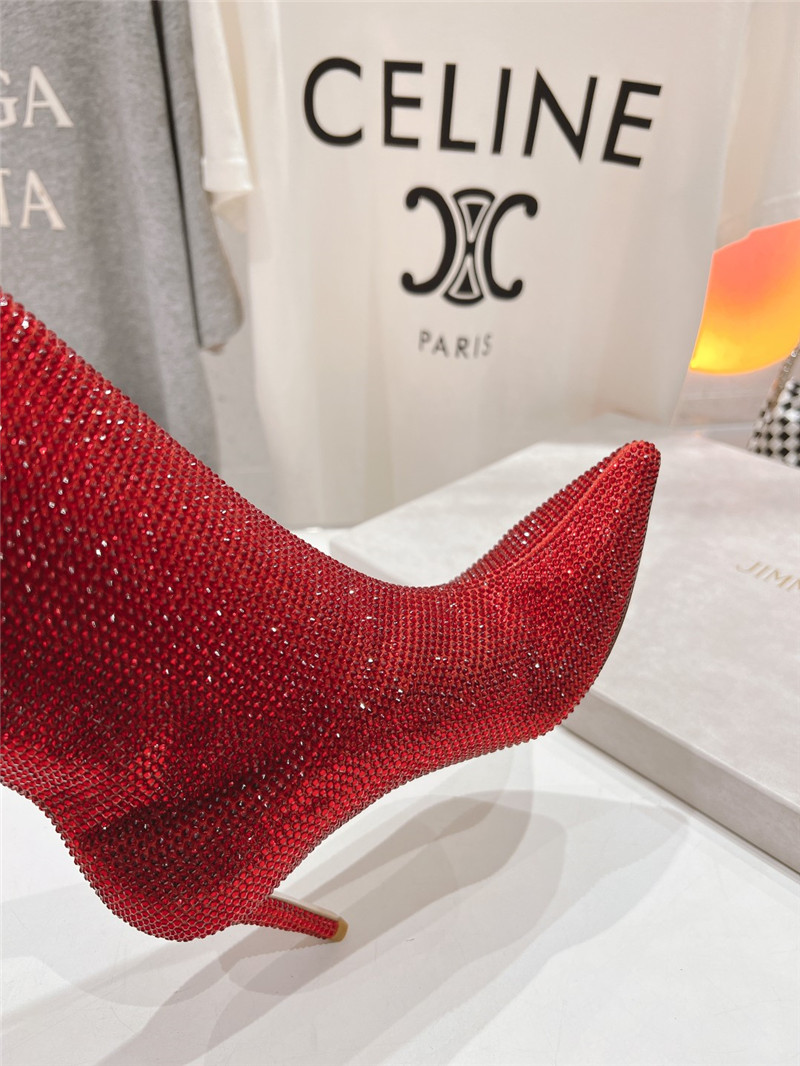 J1m*y Ch00 red rhinestone knee high boots