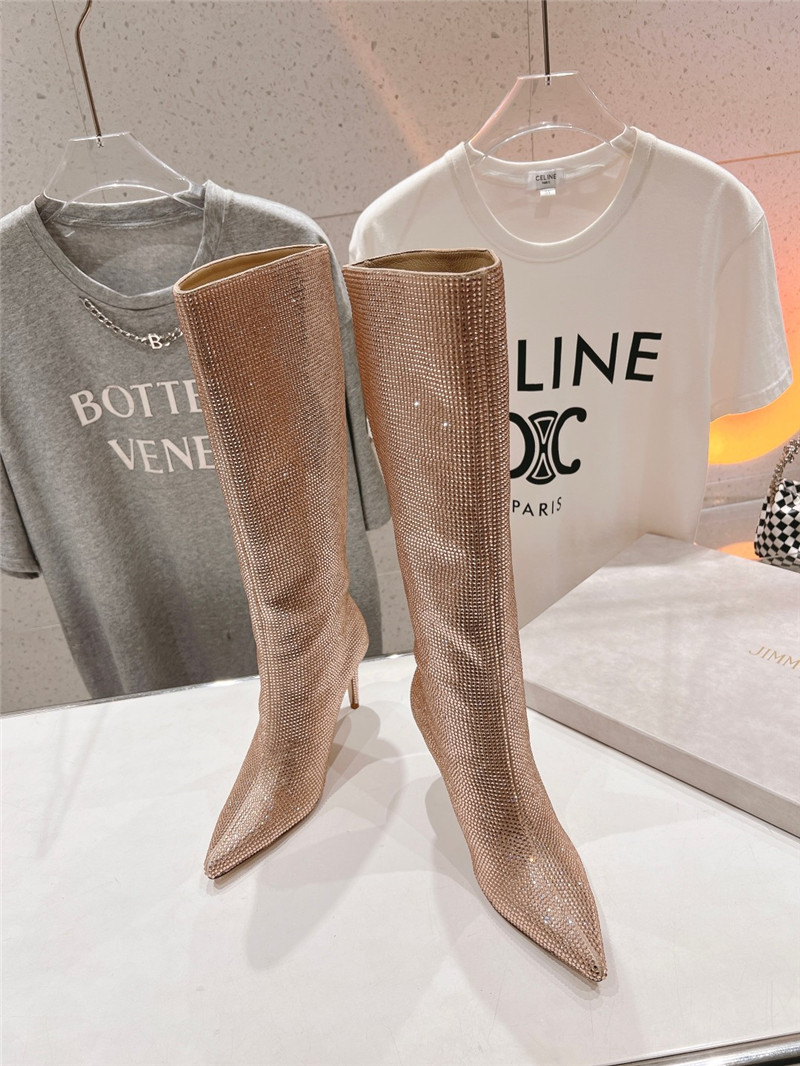 J1m*y Ch00 beige rhinestone boots