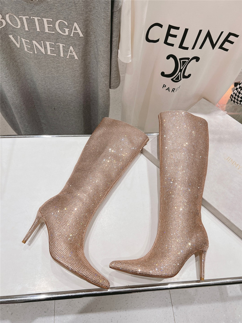 J1m*y Ch00 beige rhinestone boots