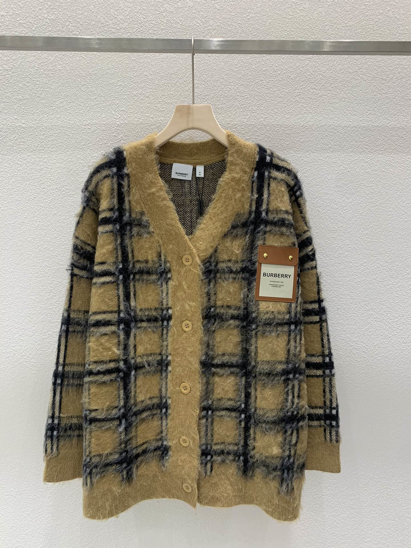 Bv*b*rry nadeen check mohair cardigan in brown