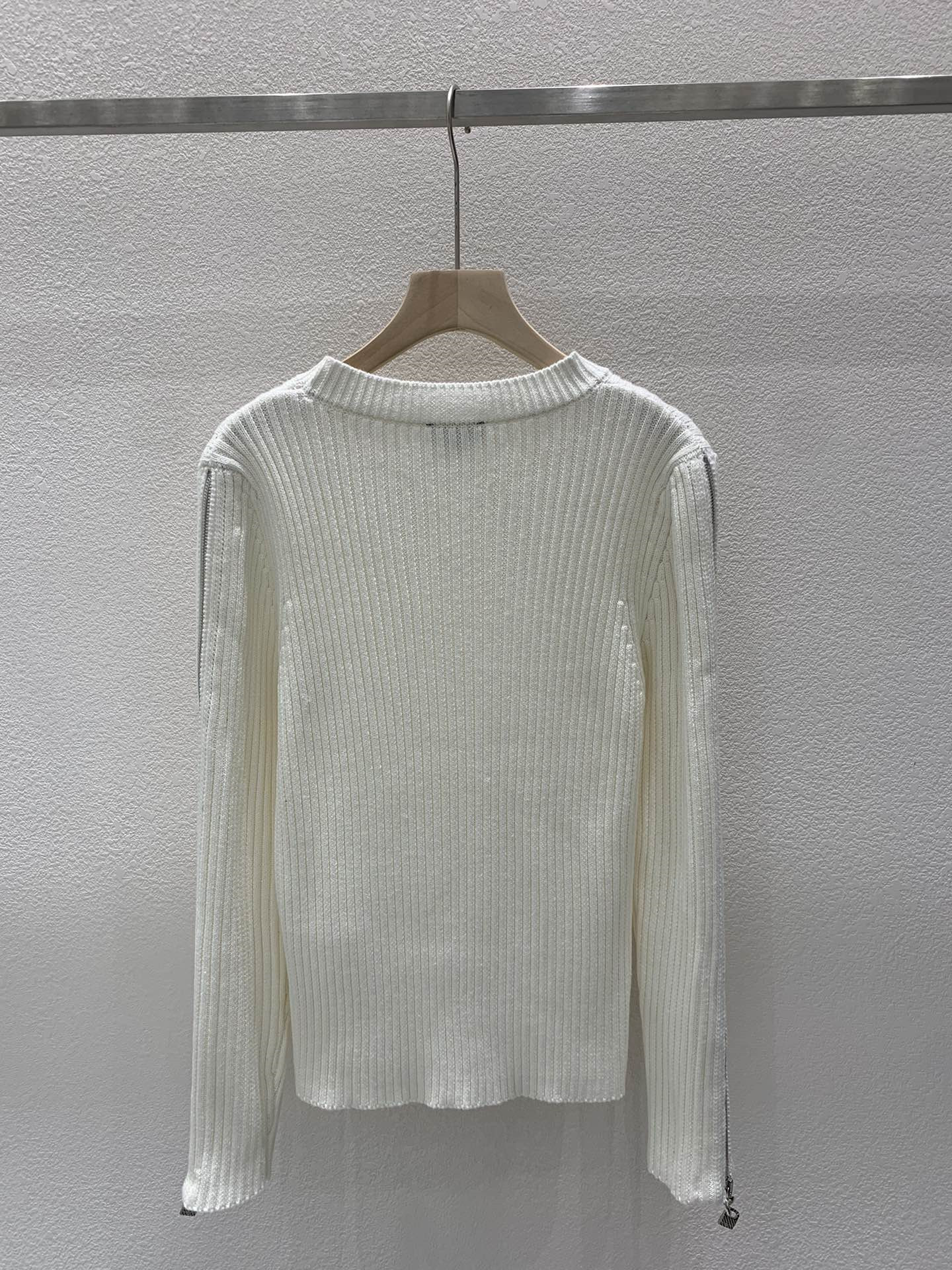 Ch**el zipper trim rib-knit sweater in white