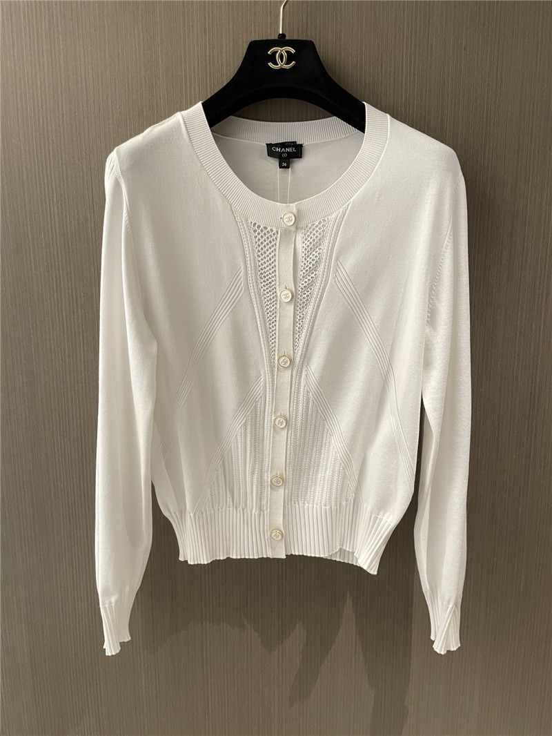 Ch**el white rib-knit crop cardigan