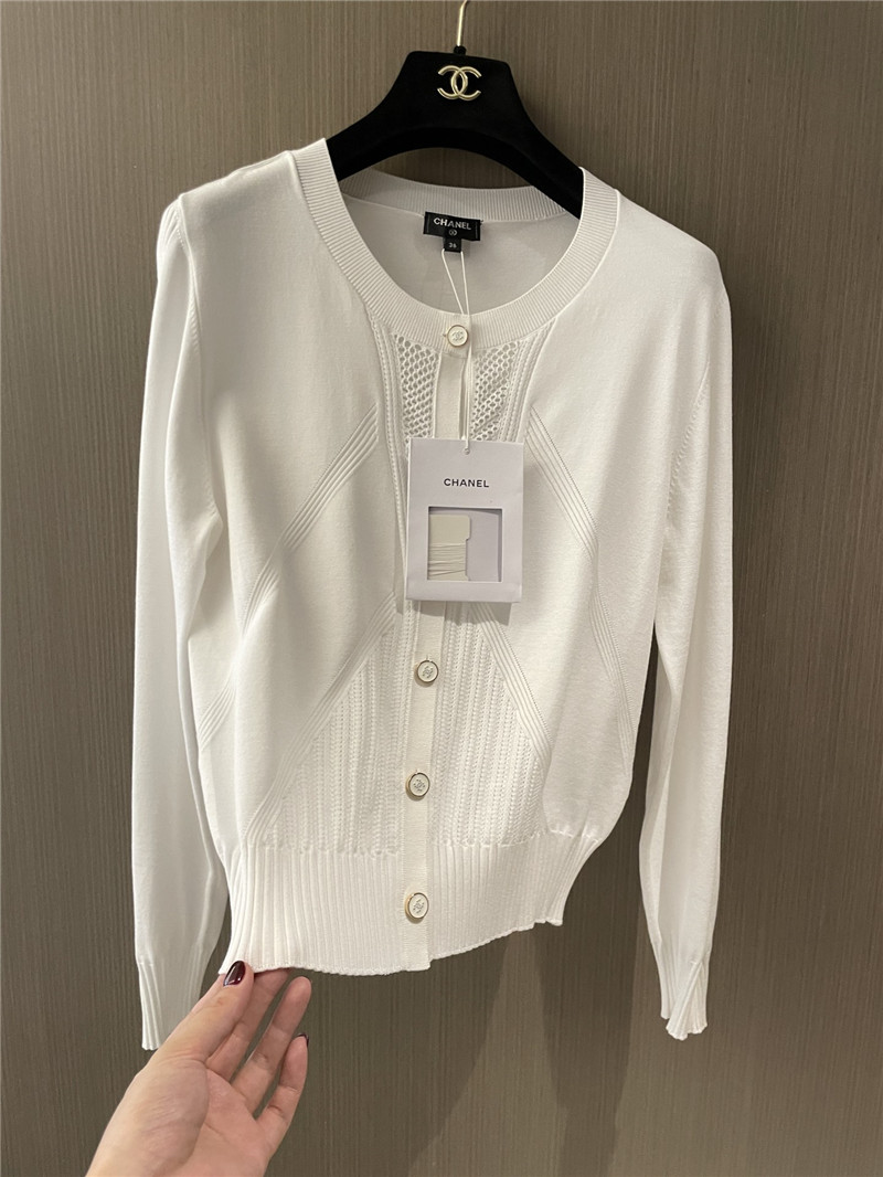 Ch**el white rib-knit crop cardigan