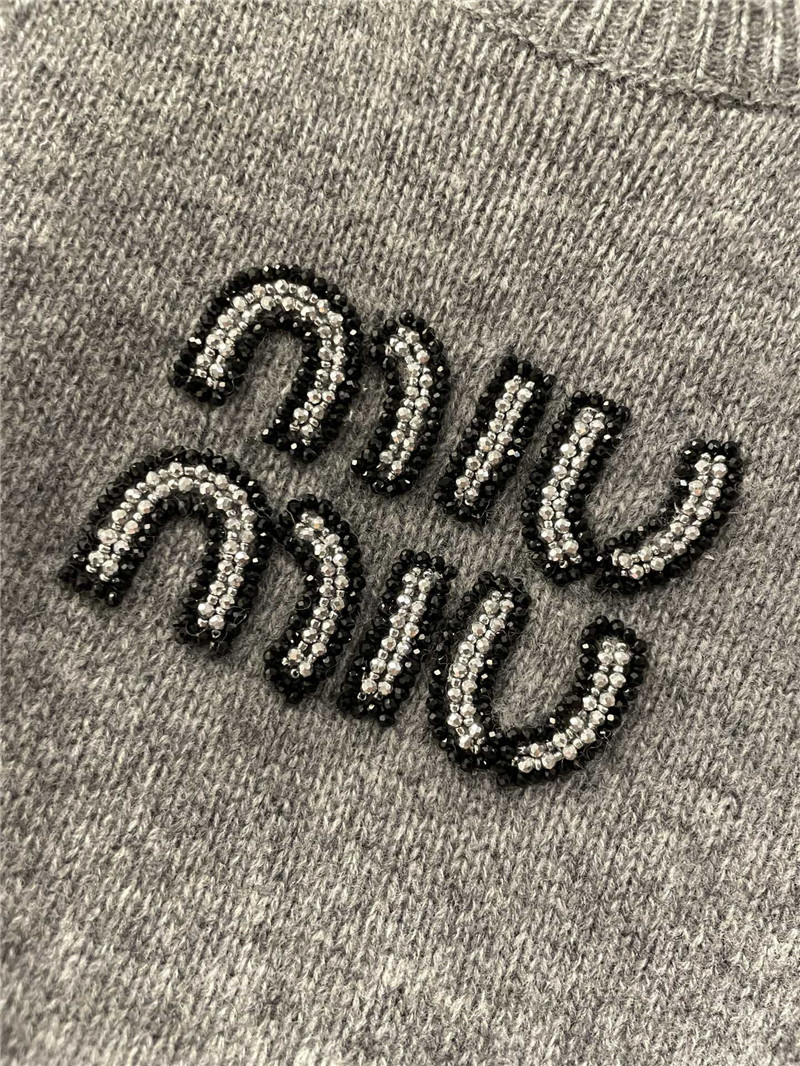 Miu Miu Cropped Sweater with Rhinestones Grey