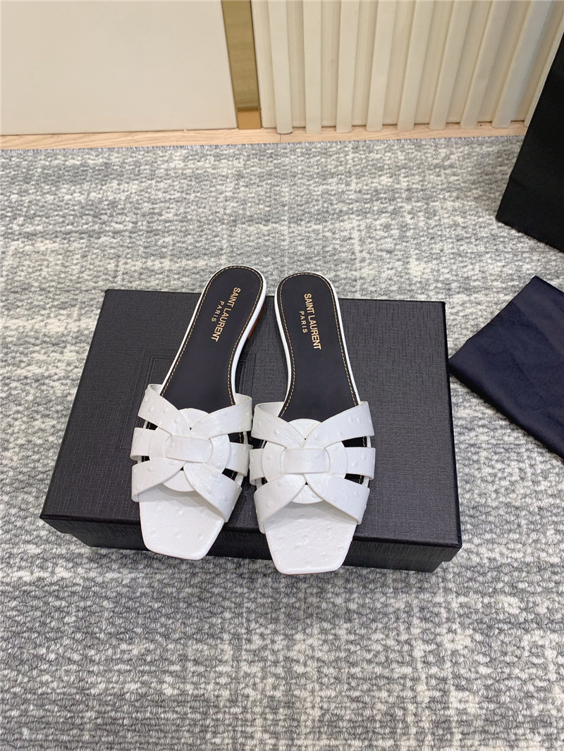 Y51 tribute mules in white ostrich leather