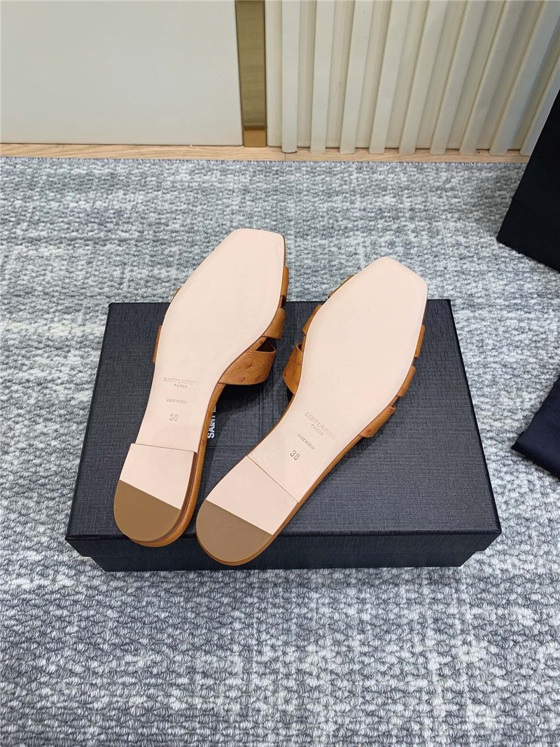 Y51 tribute mules in orange ostrich leather