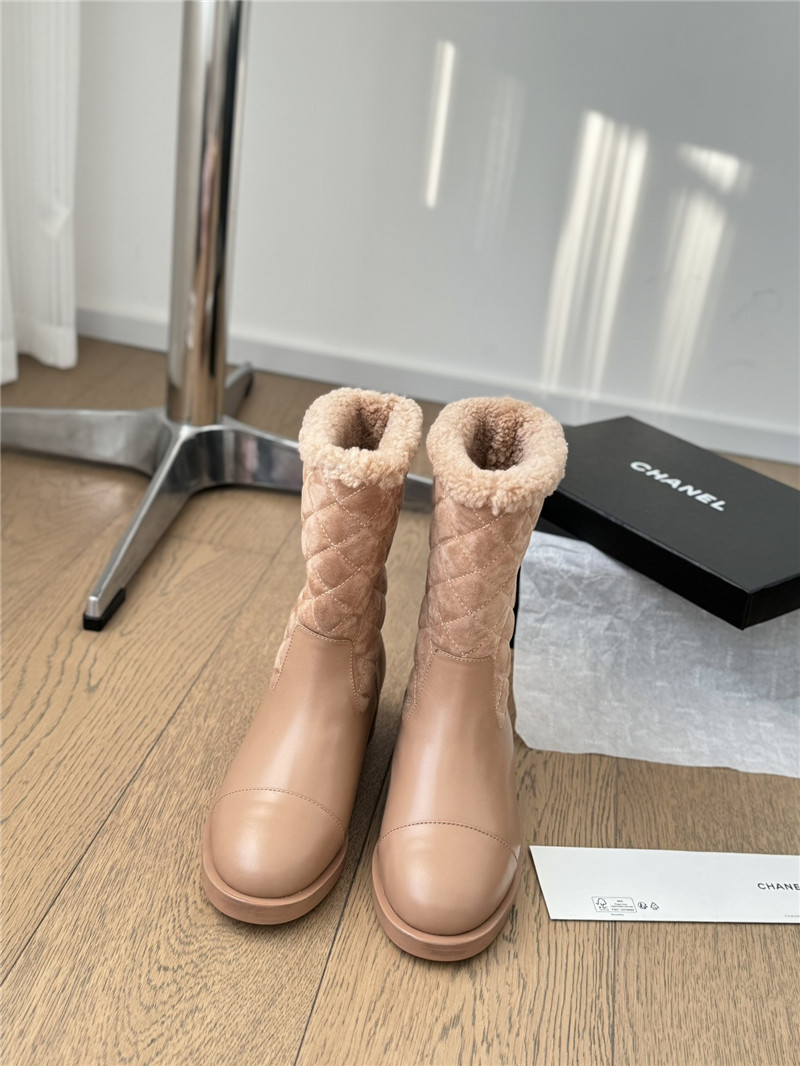 Ch**el beige suede calfskin wool boots