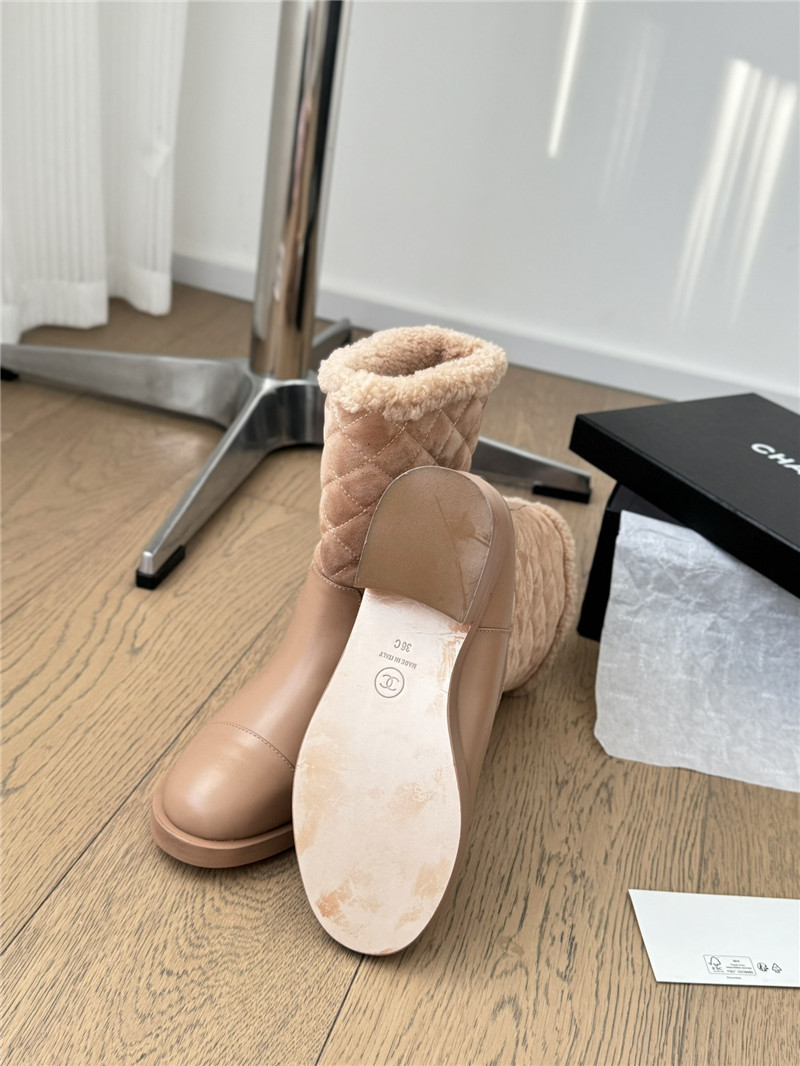 Ch**el beige suede calfskin wool boots